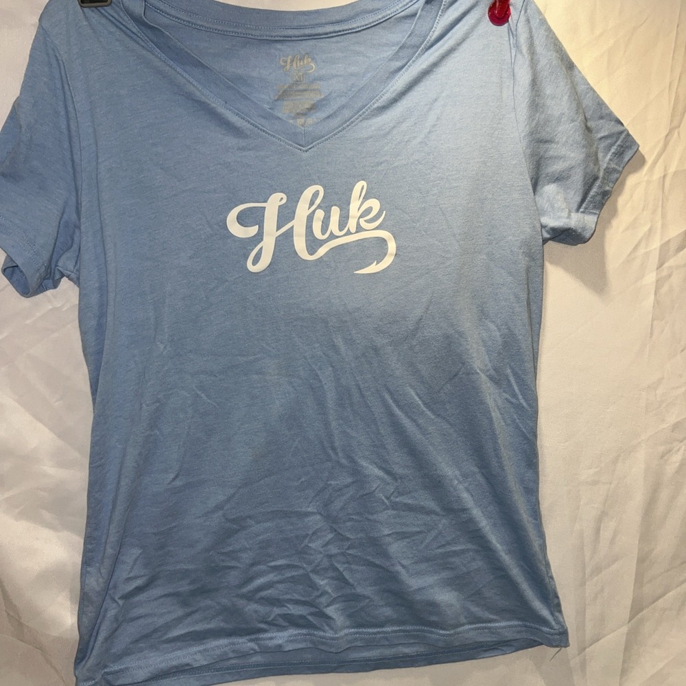Huk T Shirt Womens Size M Top Blue Jelly Fish Shirt‎ Short Sleeve v Neck Logo 90